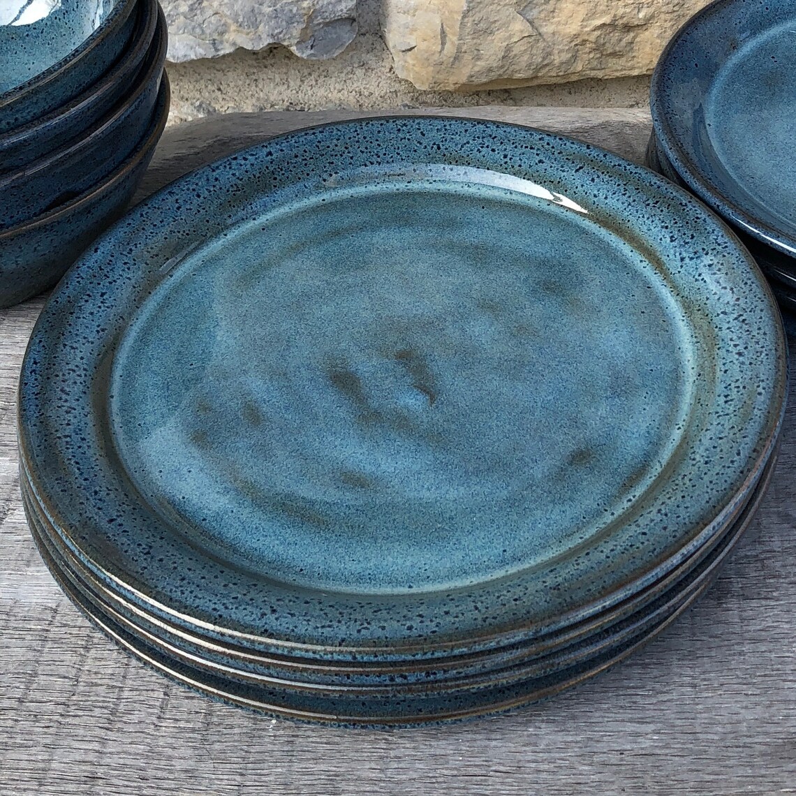 Pottery Dinner Plates Set of 4 Wheel Thrown Dinner Platters in Etsy