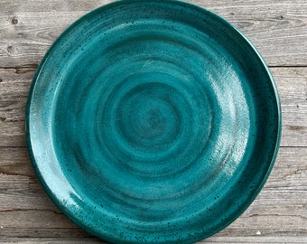 Turquoise aardewerk dinerbord **Op bestelling gemaakt**