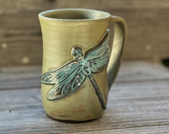 Pottery mug with large dragonfly. **made to order**