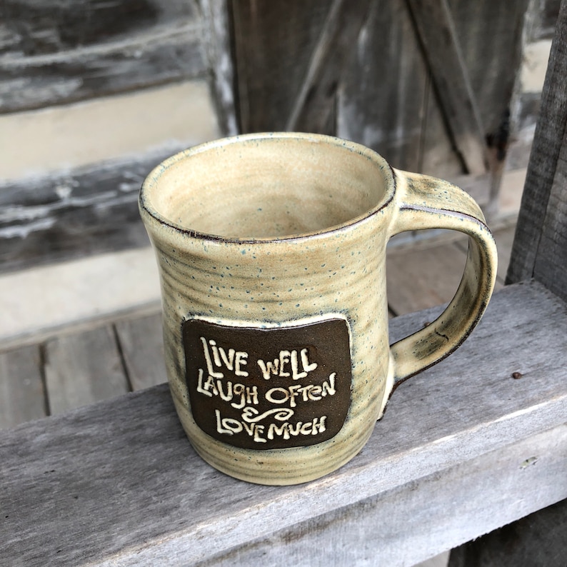 Live Well, Laugh Often, Love Much pottery mug made to order image 5