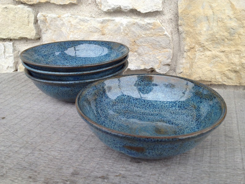 Set of 4 Blue, Wheel thrown stoneware, pottery bowls made to order image 9