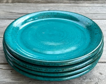 Set van 4 Turquoise Pottery sandwich zijborden, handgemaakte aardewerken borden **Op bestelling gemaakt**