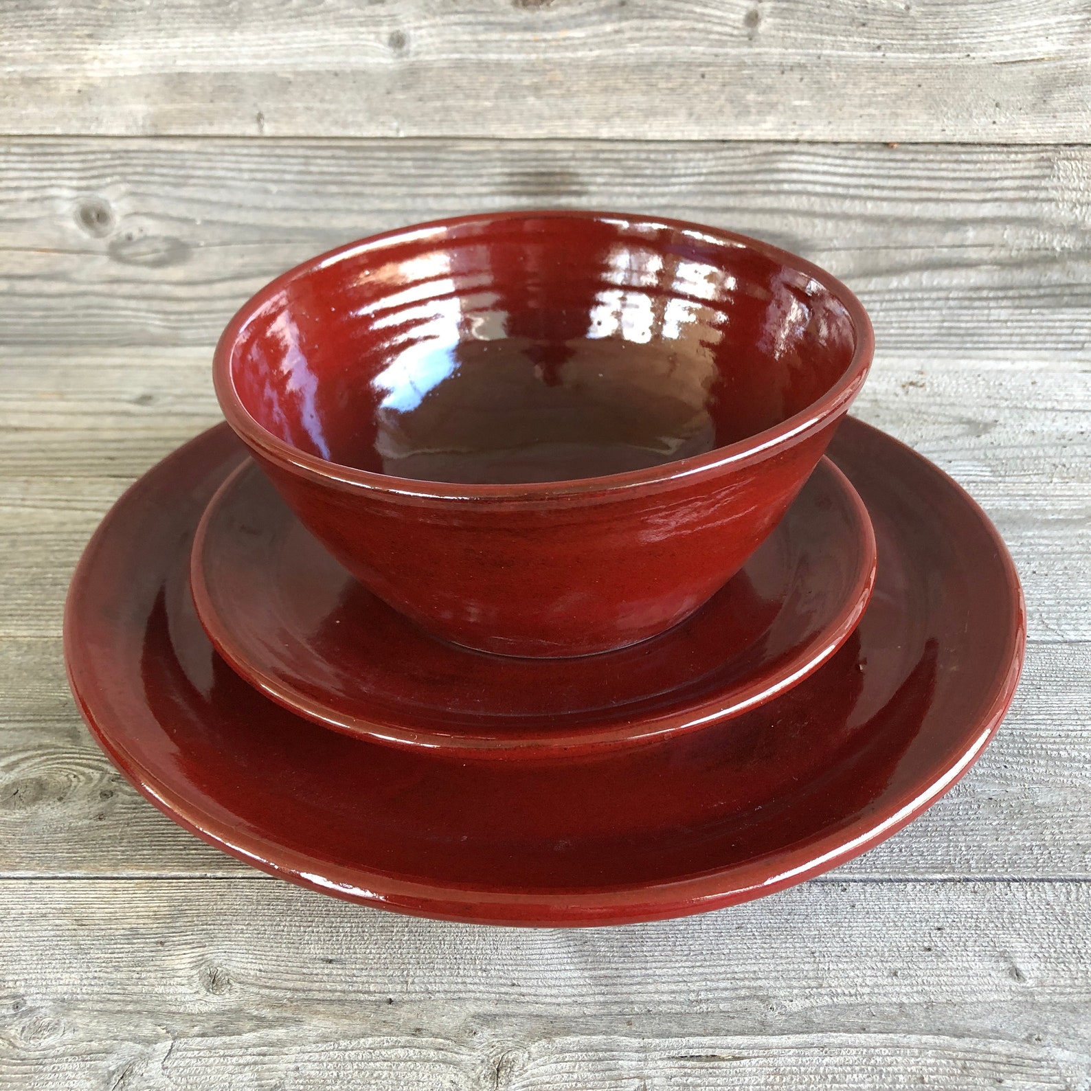 Pottery Red Color Red Pottery Dinnerware Service for Four Handmade Dishes **made to Order ...