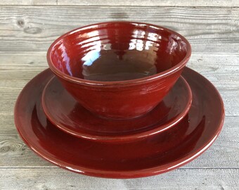 Red Pottery Dinnerware service for four handmade dishes **Made to Order**