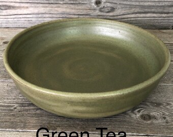 Handmade Stoneware Pasta Bowl: Wheel Thrown Pottery, Green Tea Glaze