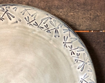 Dragonfly Pottery set of 4 Dinner plates with Dragonfly Border made to order