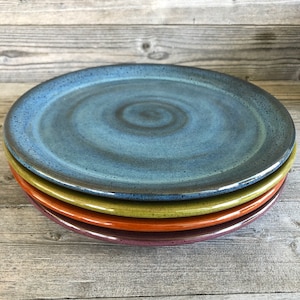 Pottery dinner plates set of EIGHT wheel thrown dinner plates made to order Blue Rutile