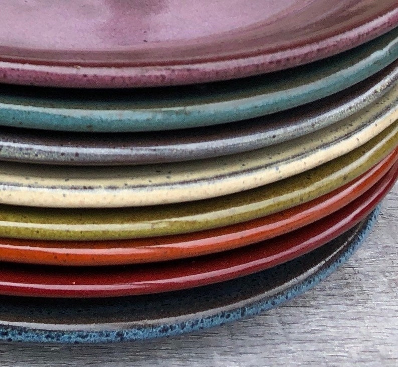 Set of Four Blue Salad Plates. Wheel Thrown, Stoneware Pottery made to order image 8