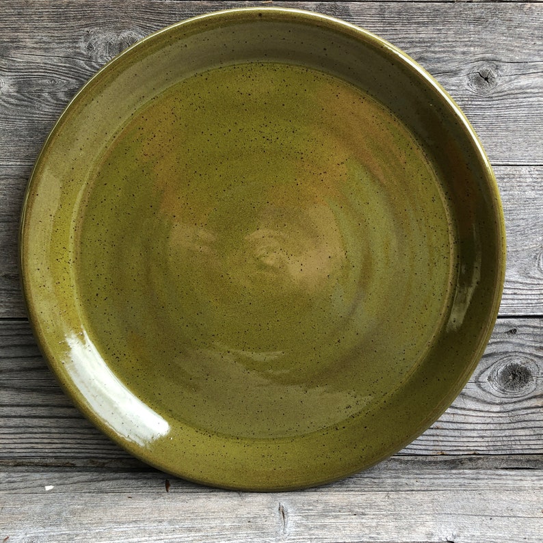 Pottery dinner plates set of EIGHT wheel thrown dinner plates made to order Olive speckle