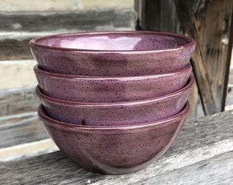 Purple Pottery Bowls. Soup, salad, or cereal bowls set of 4 made to order