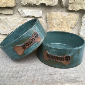 Set of TWO Pottery dog dishes, dog food and water bowls made to order image 2