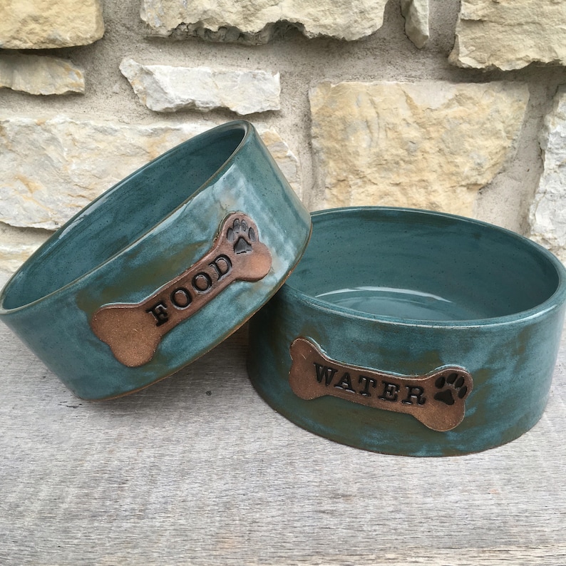 Set of TWO Pottery Dog Dishes Dog Food and Water Bowls Made Etsy