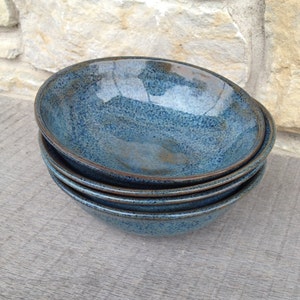 Set of 4 Blue, Wheel thrown stoneware, pottery bowls made to order image 8