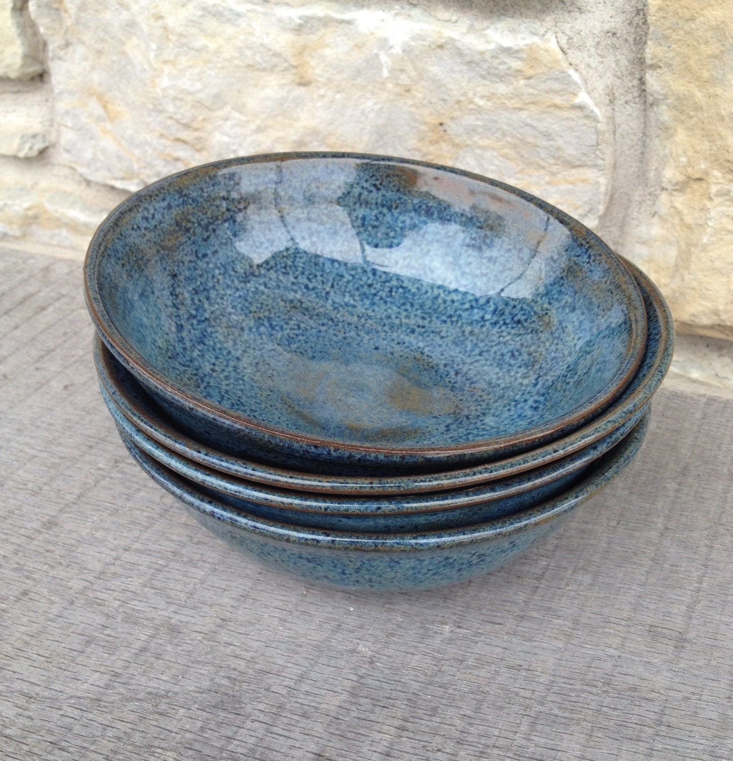 Set of 4 Blue Wheel Thrown Stoneware Pottery Bowls Made to - Etsy