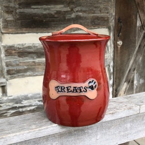 Red Dog Treat Pottery Jar Canister *Made to Order*