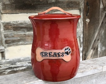 Red Dog Treat Pottery Jar Canister *Made to Order*