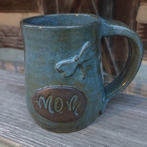 Mom pottery mug with Dragonfly **Made to Order**