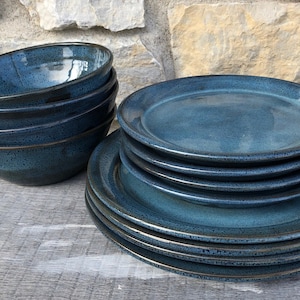 Blue Pottery Dinnerware service for four 12 piece handmade dishes. Made to Order.