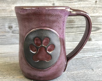 Pottery Mug with Paw Print, paw print mug, dog paw mug made to order