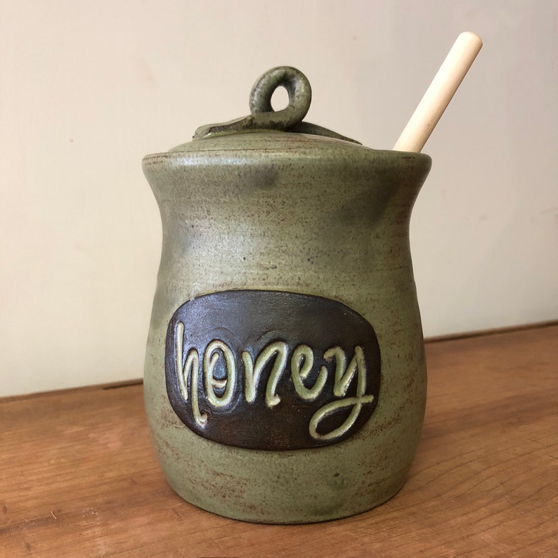 Honey Pot Honeypot Handmade Pottery Honey Jar With Text Made Etsy