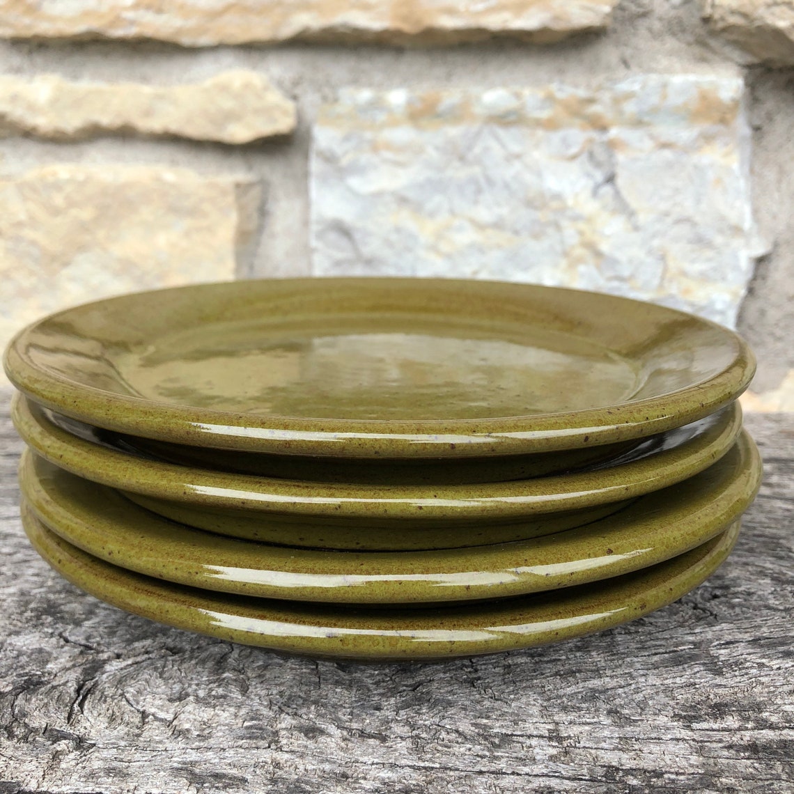 Olive Green Pottery Dinner Plates Set of Four Made to Order Etsy