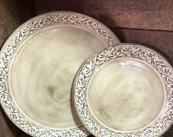 Dragonfly Pottery Plates embossed with dancing Dragonflies 2pc set made to order
