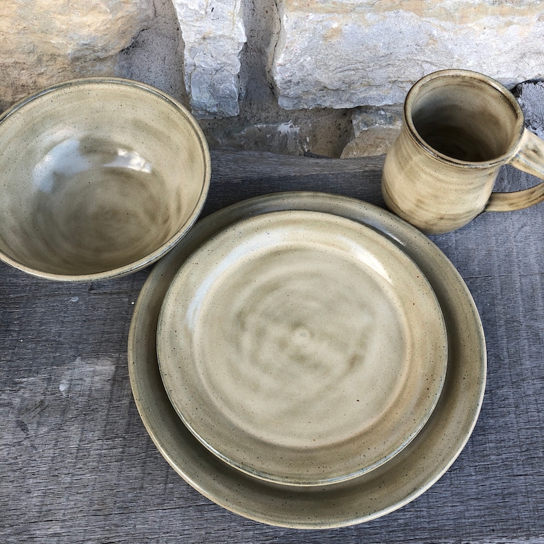 Pottery Dinnerware Set 4pc Handmade Pottery Dishes Birch Etsy
