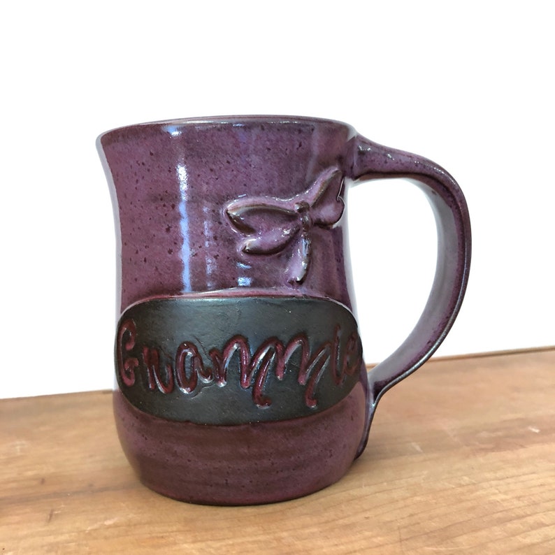 Personalized pottery mug with name, custom coffee cup Made to order Purple