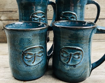 Dragonfly Mug on Dark clay. Set of Four made to order