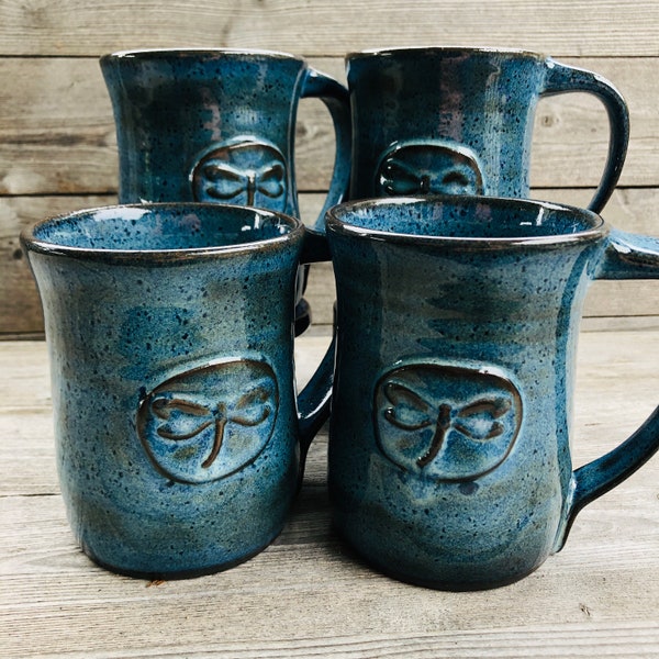 Dragonfly Mug on Dark clay. Set of Four made to order