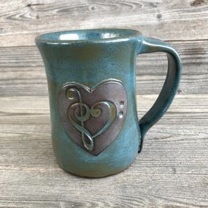 Music mug, handcrafted Treble Bass Clef Heart coffee cup **Made to Order**