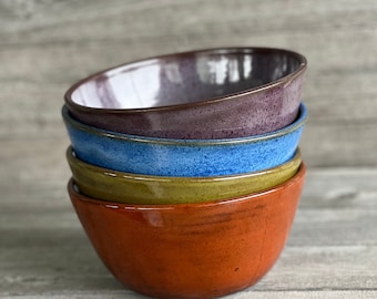 Set of 4 Brightly glazed Pottery Soup or Cereal Bowls, handmade pottery  bowls made to order