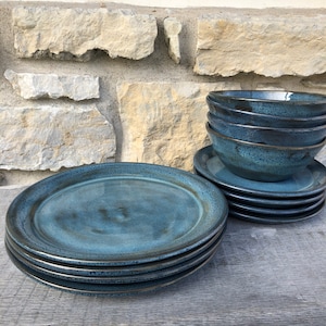 Blue Pottery Dinnerware service for four 12pc handmade dishes **Made to Order**