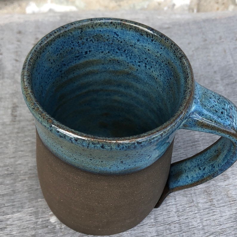 Blue Pottery Mug With Unglazed Dark Clay Wheel Thrown Pottery Etsy