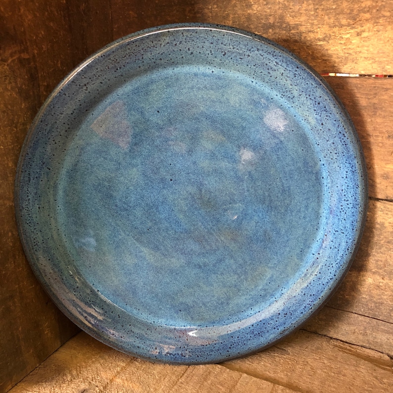 Set of Four Blue Salad Plates. Wheel Thrown, Stoneware Pottery made to order image 3