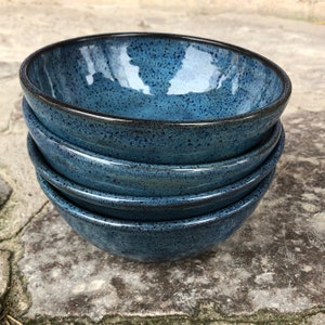 Set of 4 Blue, Wheel thrown stoneware, pottery bowls made to order image 4