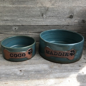 Set of TWO Pottery dog dishes, dog food and water bowls made to order image 3