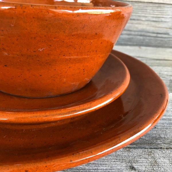 Pottery Dinnerware Set in Sienna Speckle on Dark Clay made to order