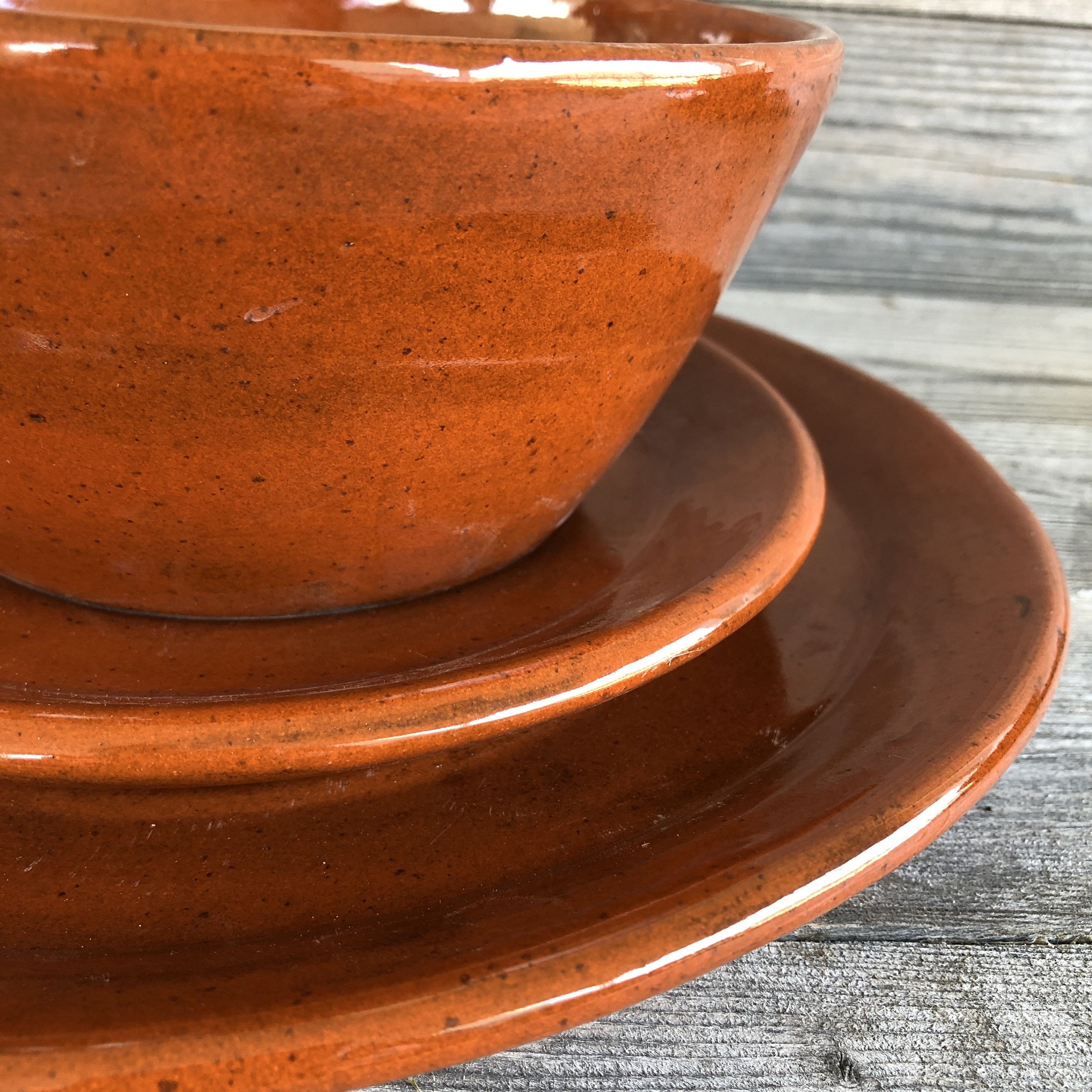 3pc Pottery Dinnerware Set in Sienna Speckle on Dark Clay **Made to Order**