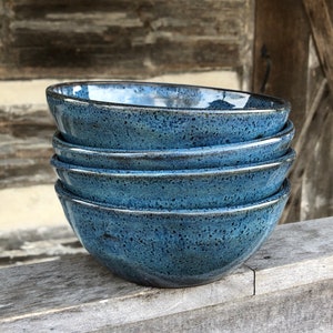 Set of 4 Blue, Wheel thrown stoneware, pottery bowls made to order image 1