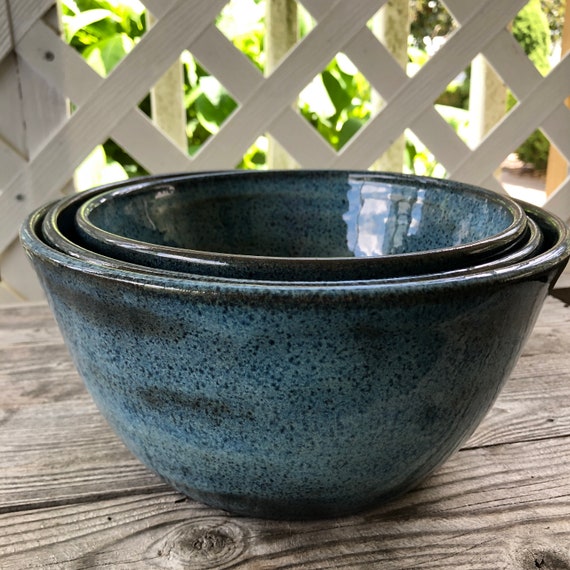 Set of Three Stoneware Pottery Serving or Mixing Bowls Made to Order 