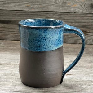 Blue Pottery Mug: Wheel Thrown Stoneware with Unglazed Clay  **Made to Order**