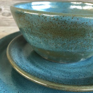Pottery Dinnerware service for four 12pc handmade dishes blue/green glaze **Made to Order**