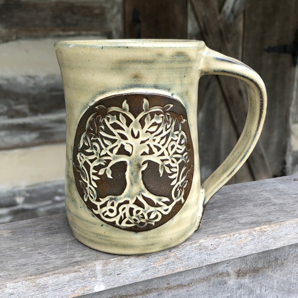 Celtic Tree of Life Pottery Mug with roots made to order