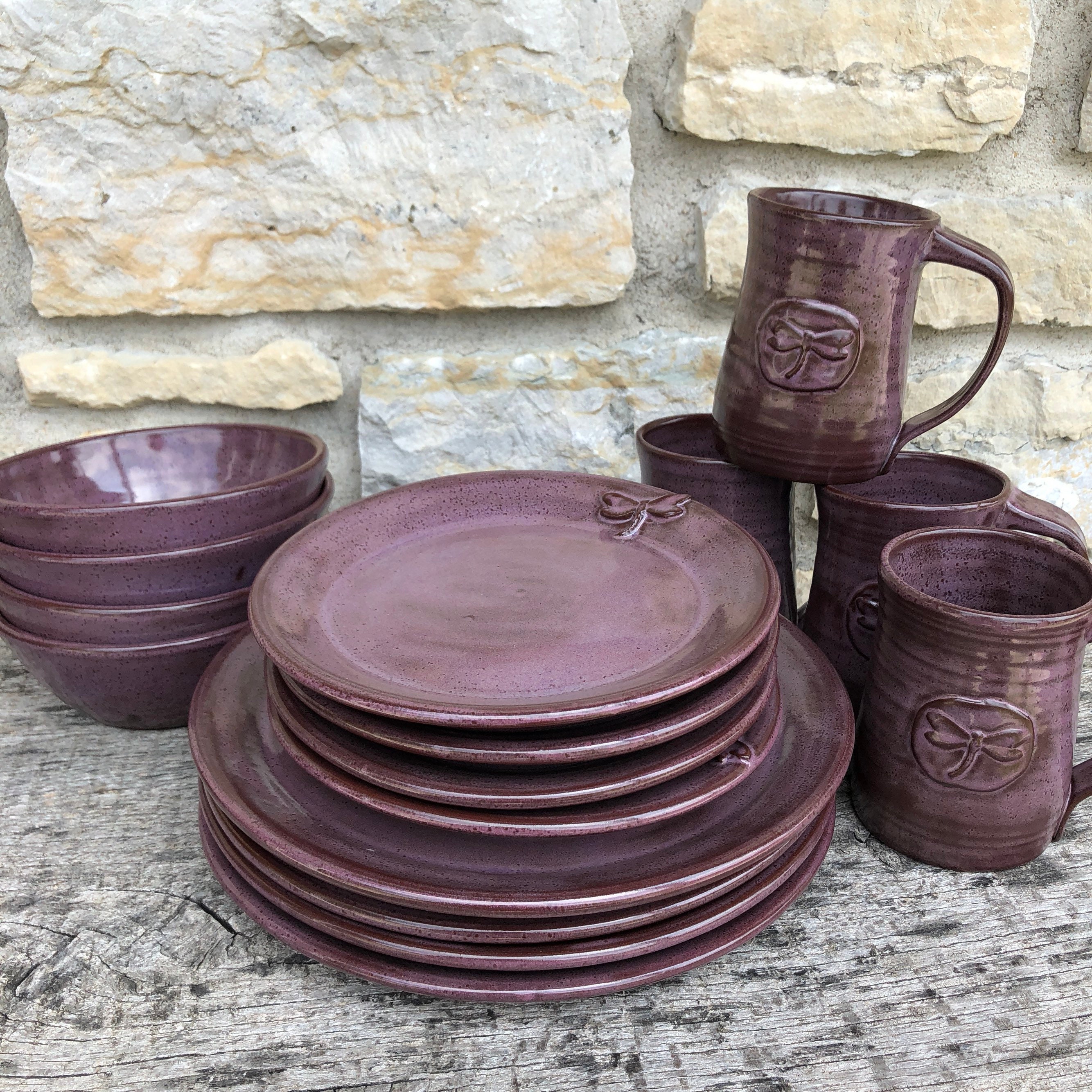 Dragonfly Pottery Dinnerware Set 3 or 4 Piece Stoneware Etsy