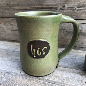 His and Hers or Mr and Mrs personalized pottery mugs Great wedding or anniversary gift made to order image 2