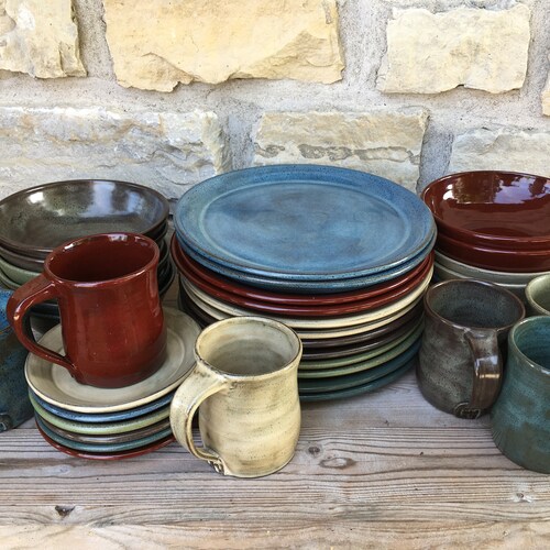 Pottery Dinnerware Service for Four Handmade Dishes Made to Etsy