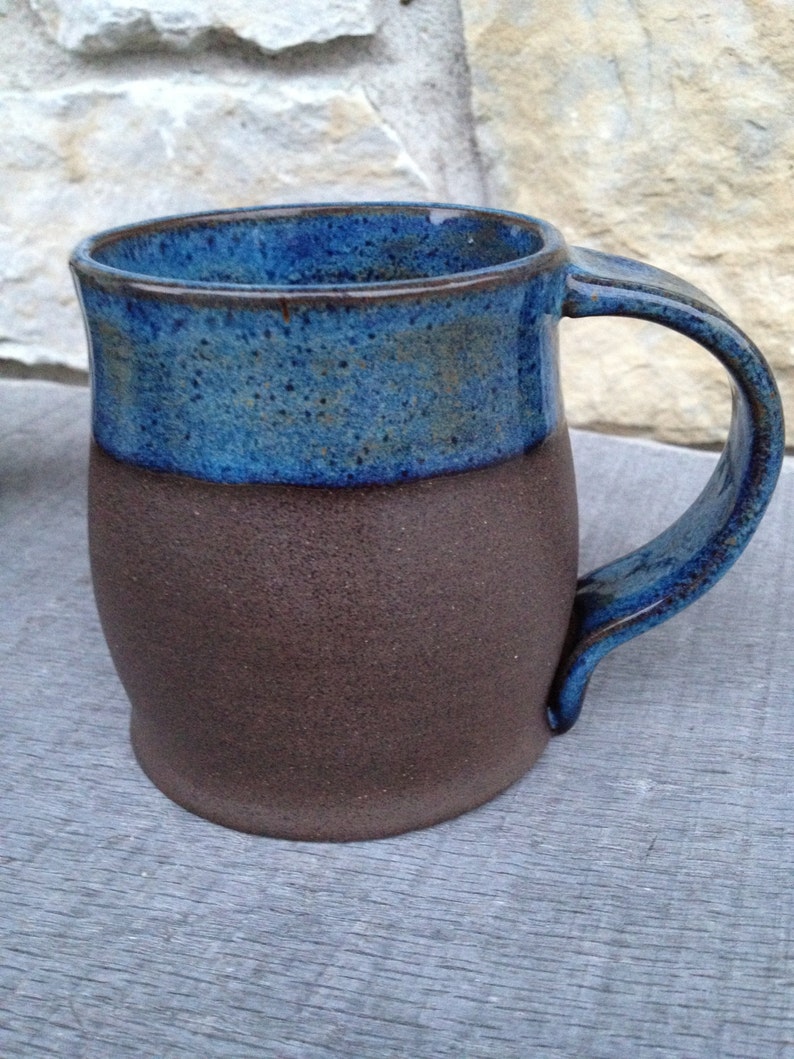 Blue pottery mug with unglazed dark clay wheel thrown pottery Etsy