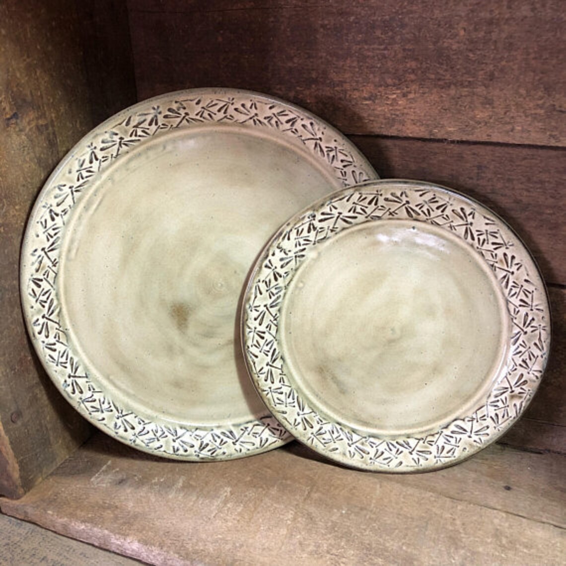 Dragonfly Pottery Dinnerware With Dancing Dragonflies 3pc Set Etsy