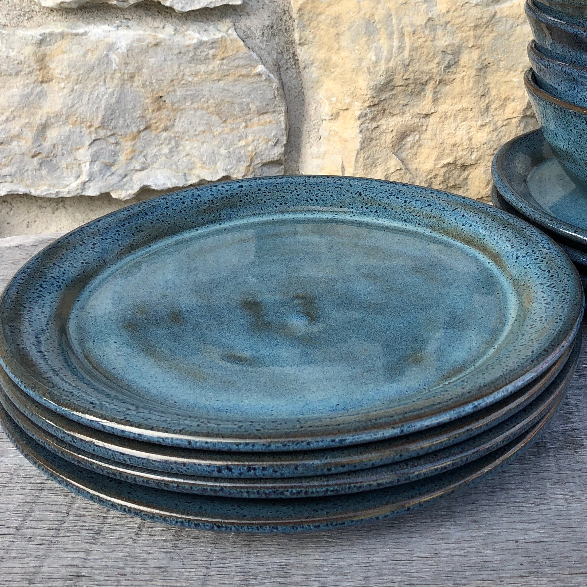 Pottery Dinner Plates Set of 4 Wheel Thrown Dinner Platters in Rutile Blue Glaze Made to Order Etsy